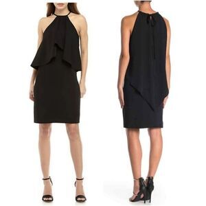 NWT Trina Turk Mia Black Cold-Shoulder Drape Dress Sz S Halter neckline Keyhole